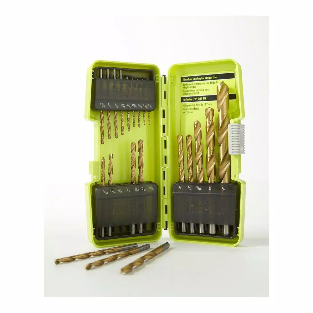 RYOBI 21-Piece Titanium Coated Twist Drill Bit Set with Durable Storage Case