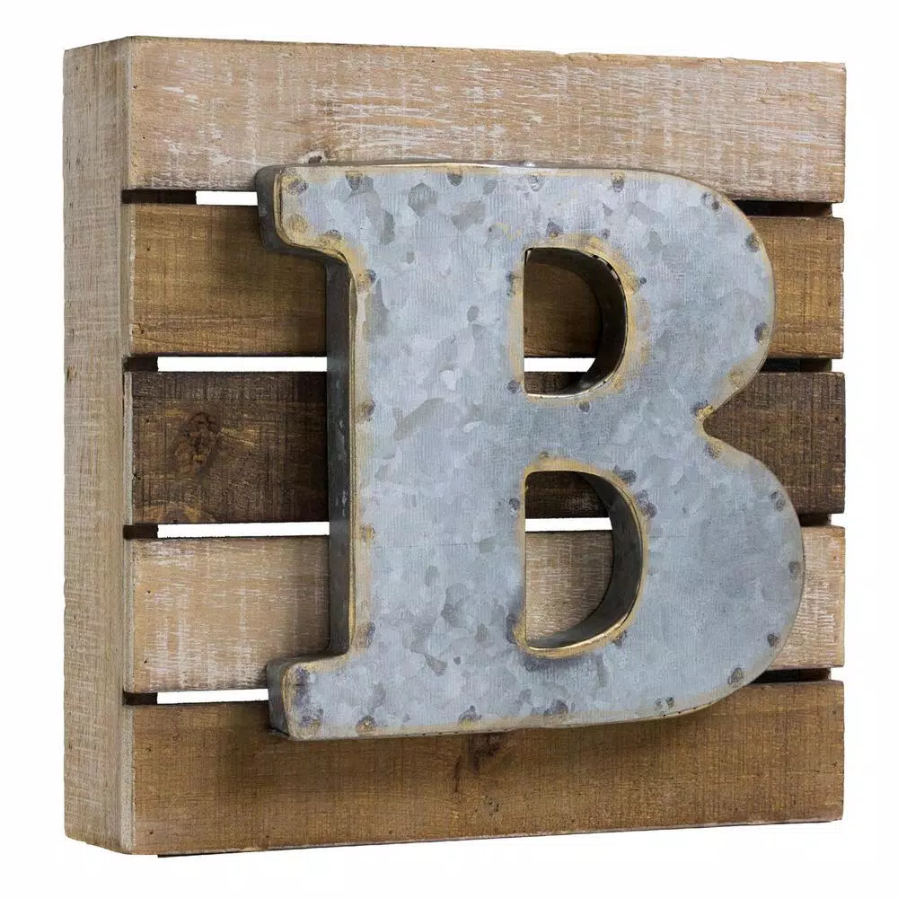 Crystal Art Gallery Rustic Metal and Wood Initial Letter B - Galvanized Industrial Wall Decor