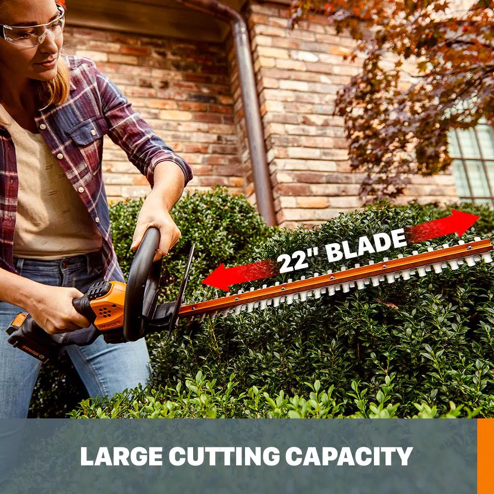 Worx 20V Power Share 22 in. Cordless Hedge Trimmer, 3/4 in. Cutting Capacity (Tool Only)