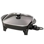 Presto 121 sq. in. Square Black Non-Stick Electric Skillet with Tempered Glass Lid thumbnail 1
