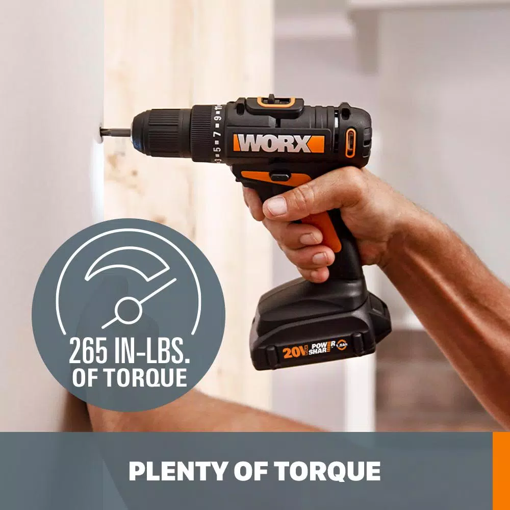 WORX 20V PowerShare 3/8 in. Cordless 2-Speed Drill Driver (Tool-Only)
