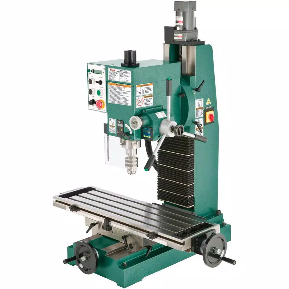 Grizzly Industrial Heavy-Duty Benchtop Milling Machine with Motorized Headstock and Digital Displays
