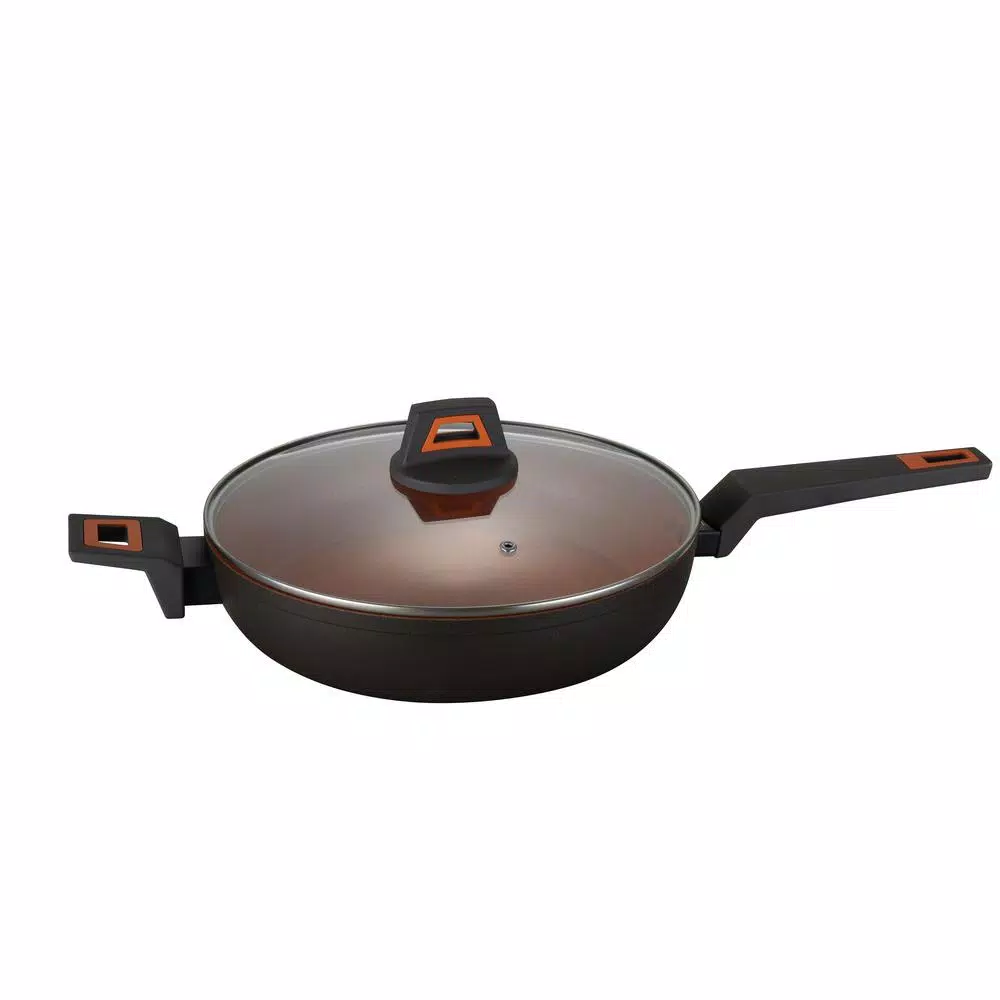 AMERCOOK 12 in. Volcano Stone Nonstick Wok Pan, Forged Aluminum, Induction Compatible