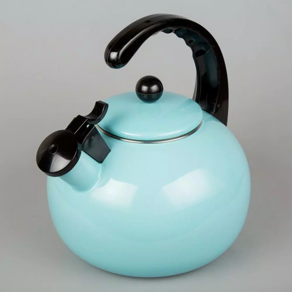 Creative Home Horizon 2.5 Qt. Porcelain Enamel on Steel Whistling Tea Kettle, Aqua Sky Blue