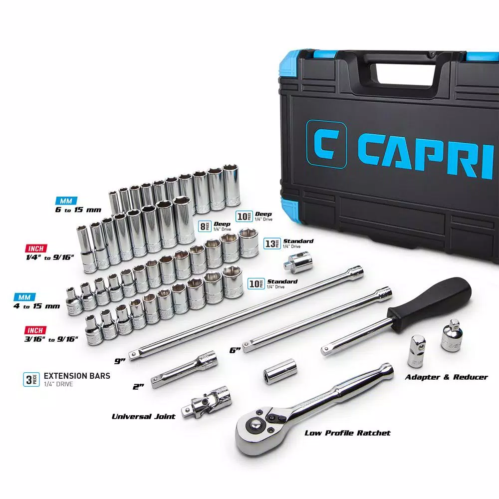 Capri Tools 51-Piece 1/4 in. Drive SAE/Metric Master Socket Set with Ratchet and Accessories