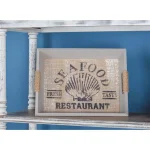 LITTON LANE Coastal Living Wooden Seafood Decorative Trays, Set of 2, White & Light Brown thumbnail 1
