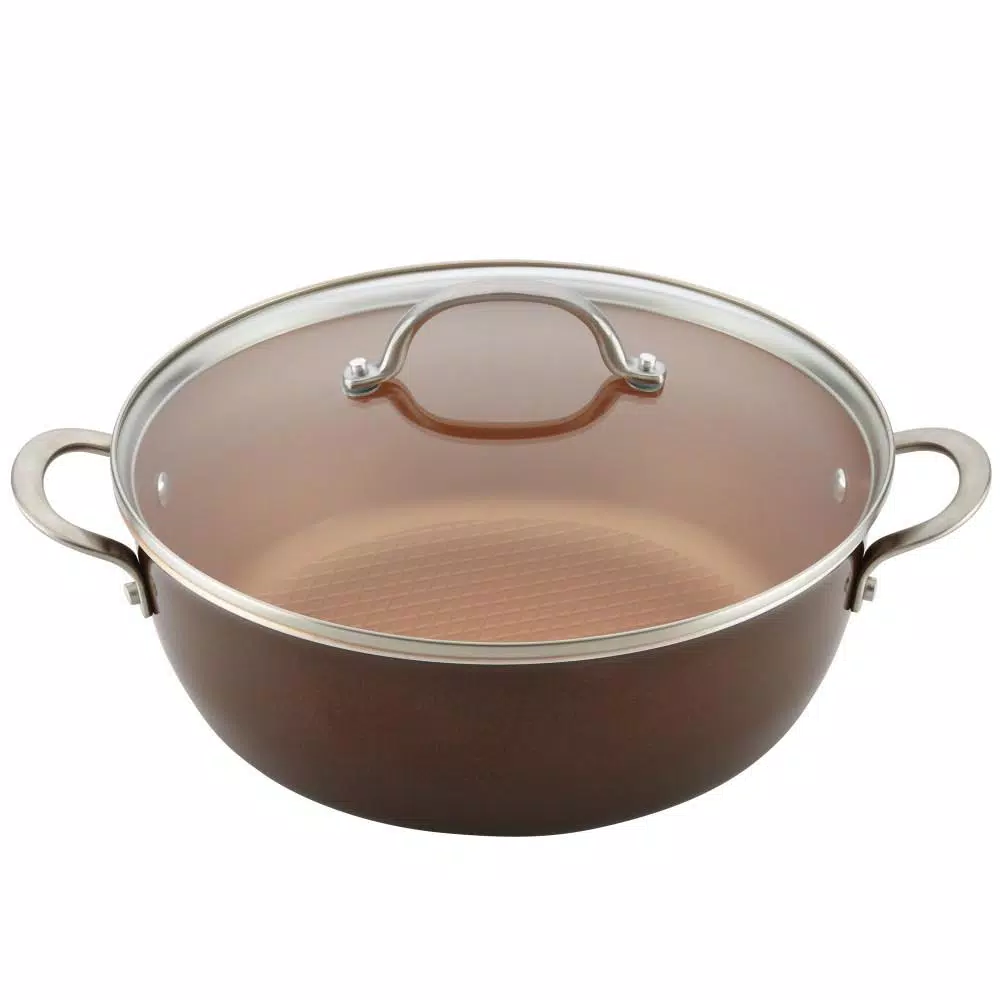 Ayesha Curry Ayesha Home Collection 7.5 Qt. Aluminum Nonstick Stock Pot with Glass Lid, Brown Sugar