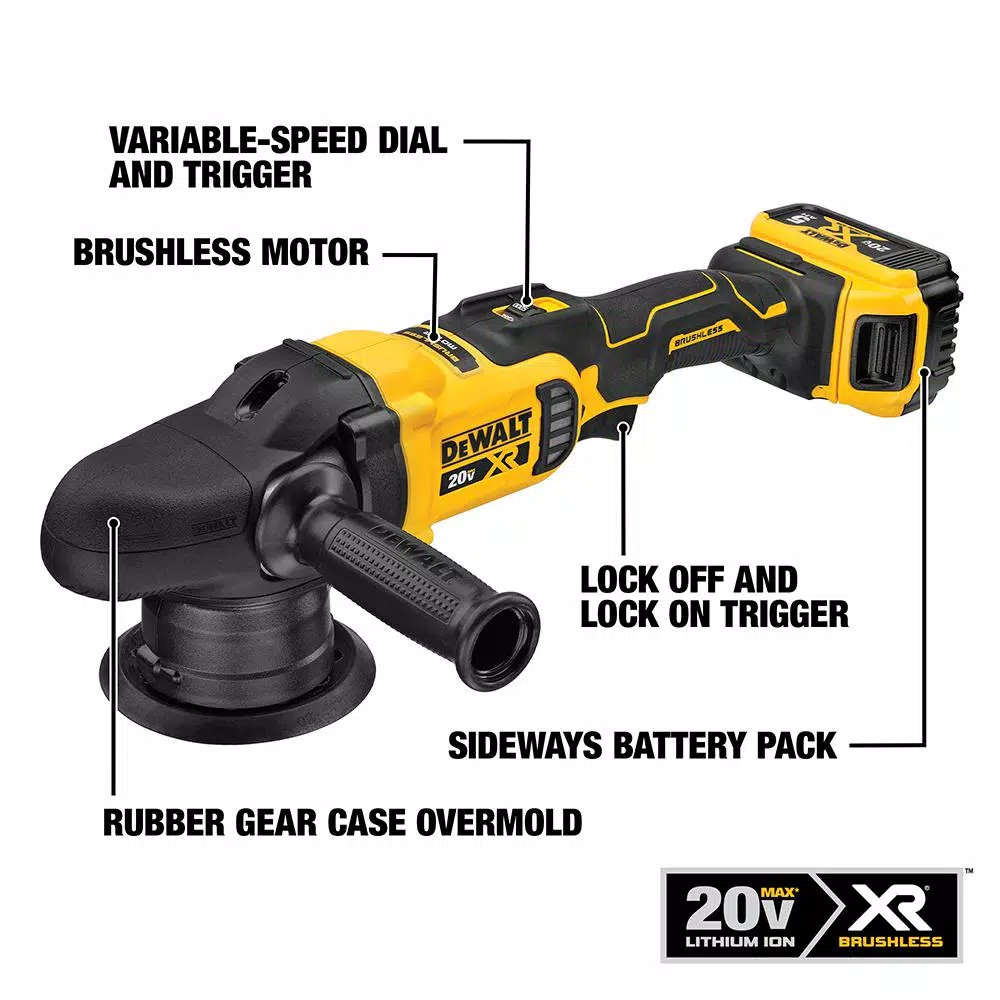 DEWALT 20V MAX XR Cordless Brushless 5 in. Variable Speed Random Orbit Polisher Kit with (2) 5.0 Ah Batteries & Charger