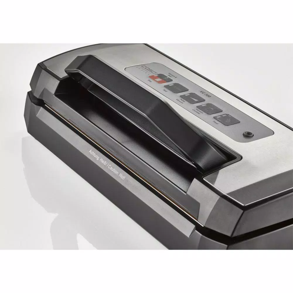 Caso VC 300 Brushed Black Stainless Steel Food Vacuum Sealer with Soft Vacuum System