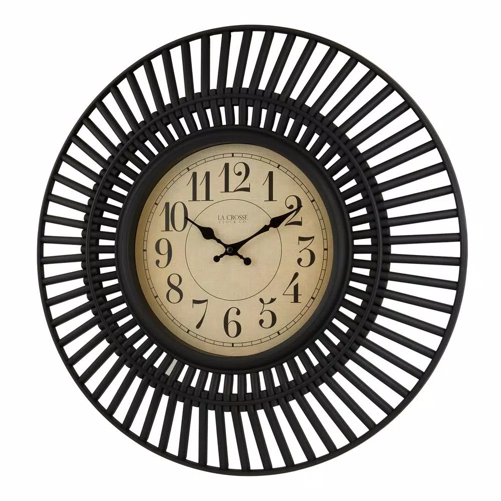 La Crosse Clock 20 in. Covington Quartz Round Wall Clock with Matte Black Frame
