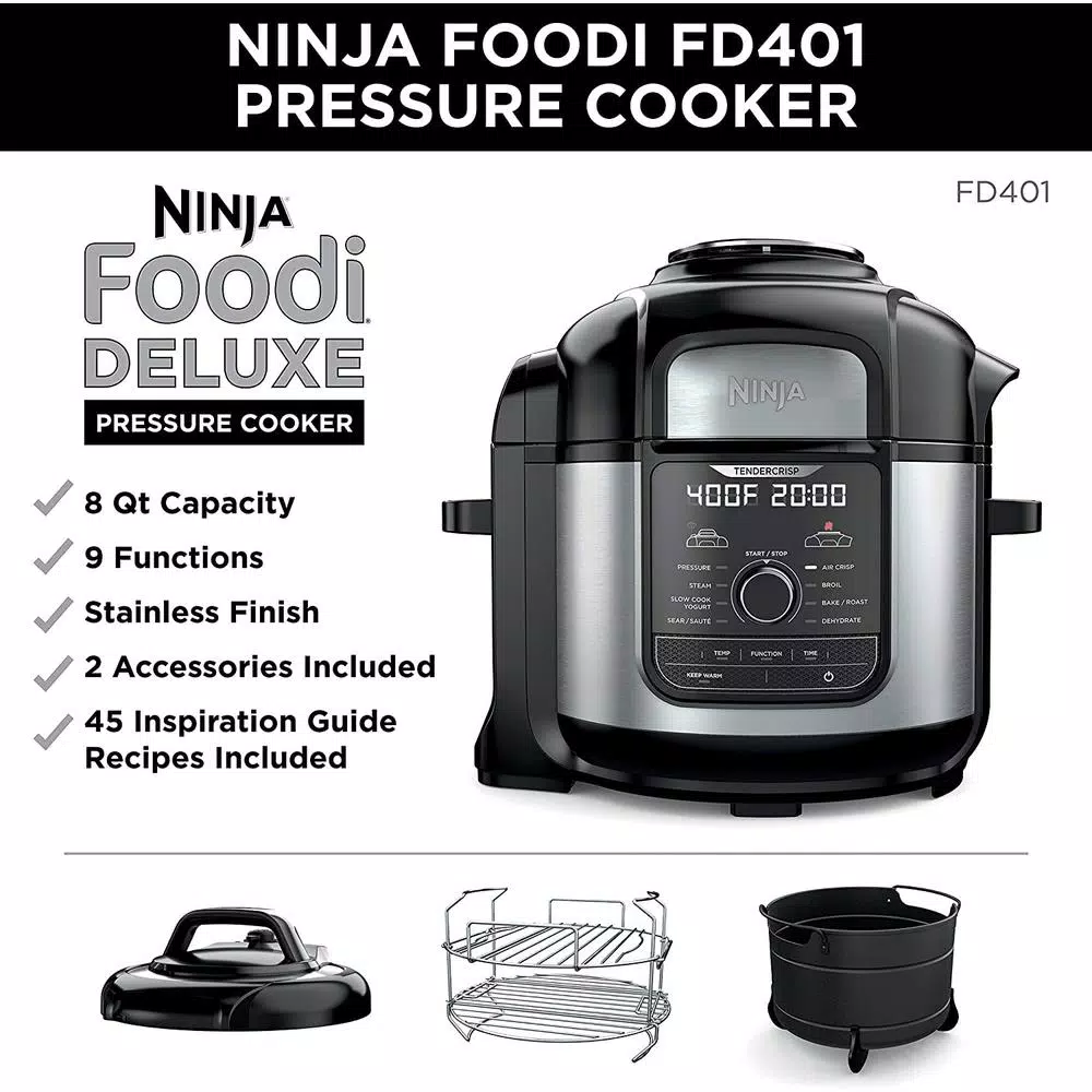 Ninja Foodi Deluxe 8 qt. Electric Pressure Cooker and Air Fryer, Stainless Steel