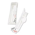 GEN White Wrapped Cutlery Kit with Napkin, Salt & Pepper - 250 Count Case thumbnail 2