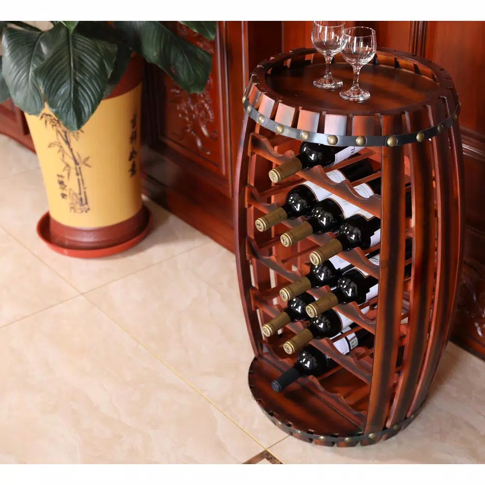 Vintiquewise Rustic Barrel Shaped Wooden Wine Rack - Holds 23 Bottles