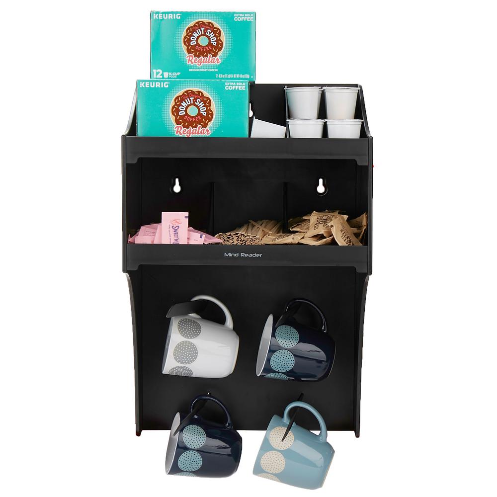Mind Reader Wall Mount Coffee Station Organizer with 4 Mug Hooks and Heat-Resistant Pod Storage