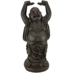 Oriental Furniture 36 in. Tall Laughing Buddha Standing Statue - Brown Resin thumbnail 1