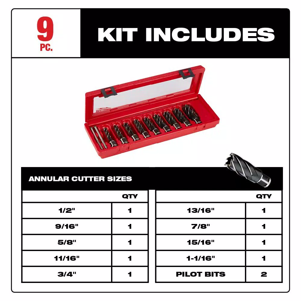 Milwaukee 9-Piece High Speed Steel Annular Cutter Set with 3/4 in. Weldon Shank