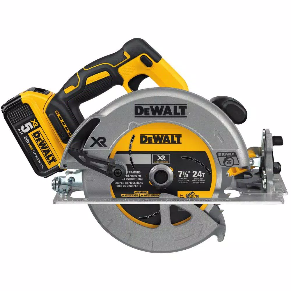 DEWALT 20V MAX XR Cordless Brushless 7-1/4 in. Circular Saw Kit with (2) 5.0 Ah Batteries and Charger