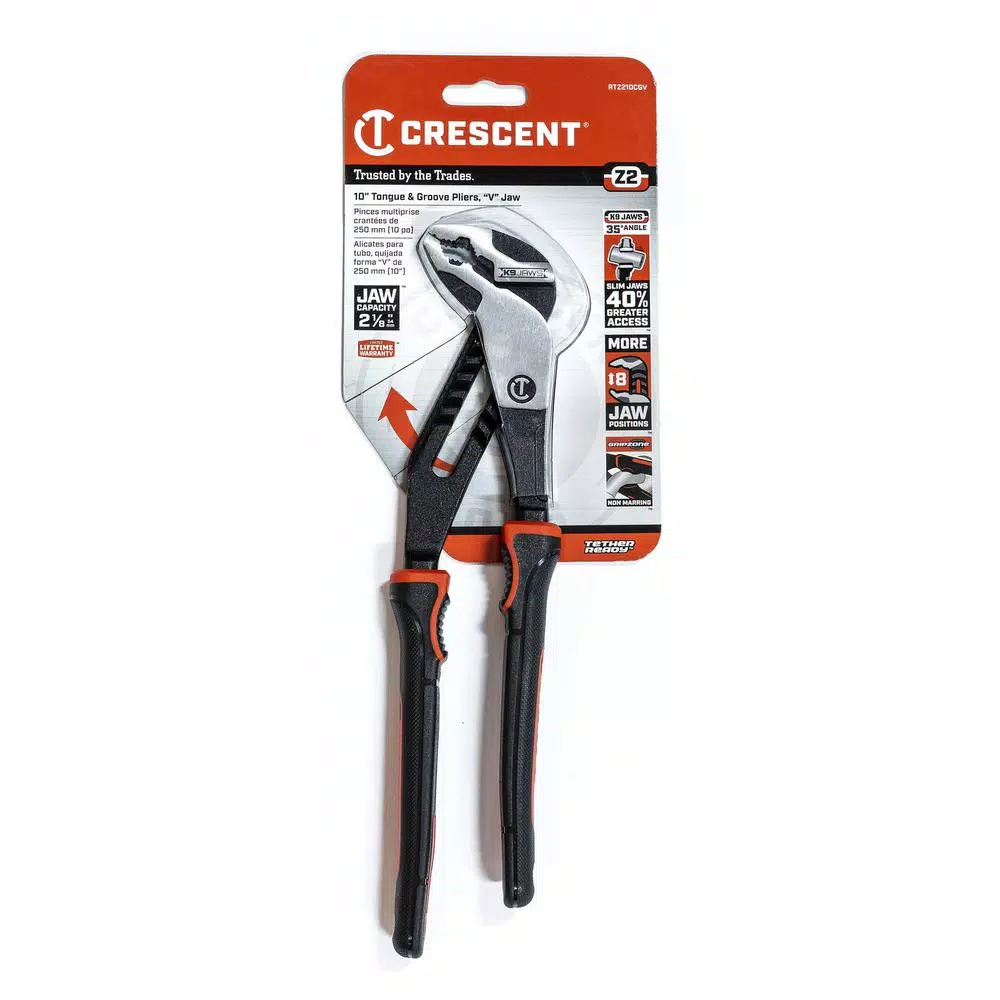 Crescent Z2 10 in. K9 V-Jaw Dual Material Tongue and Groove Pliers