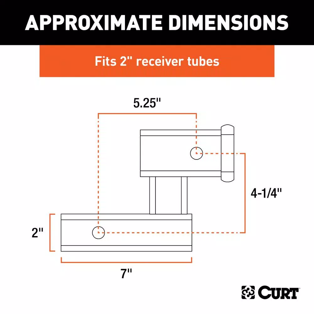 CURT 2" Receiver Raised Hitch Extension Adapter, 4-1/4" Rise, 5-1/4" Extension, 350 lbs Tongue Weight