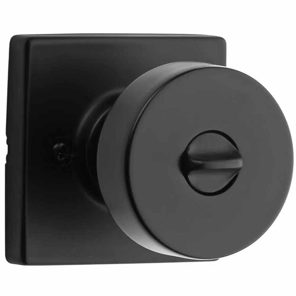 Kwikset Pismo Square Matte Black Keyed Entry Door Knob with SmartKey Security