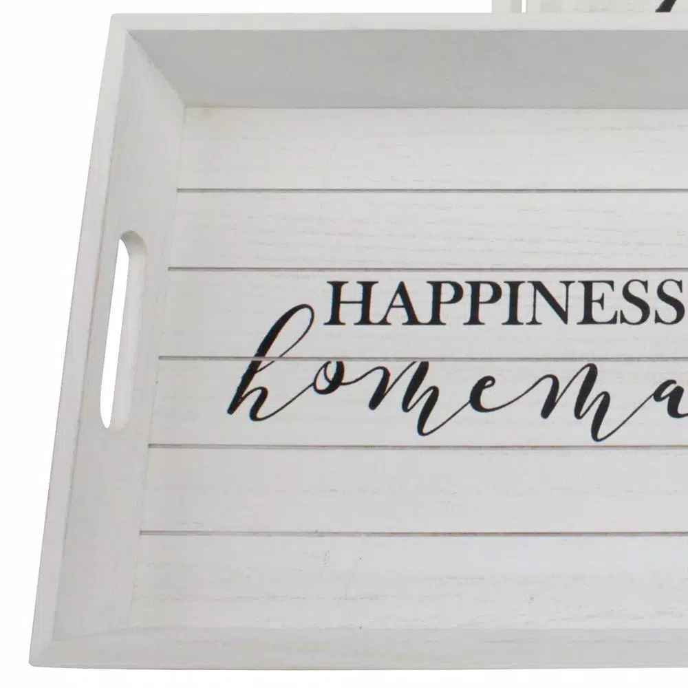 Stonebriar Collection Stonebriar Rustic Worn White Wooden Serving Tray Set of 2 - Happiness is Homemade