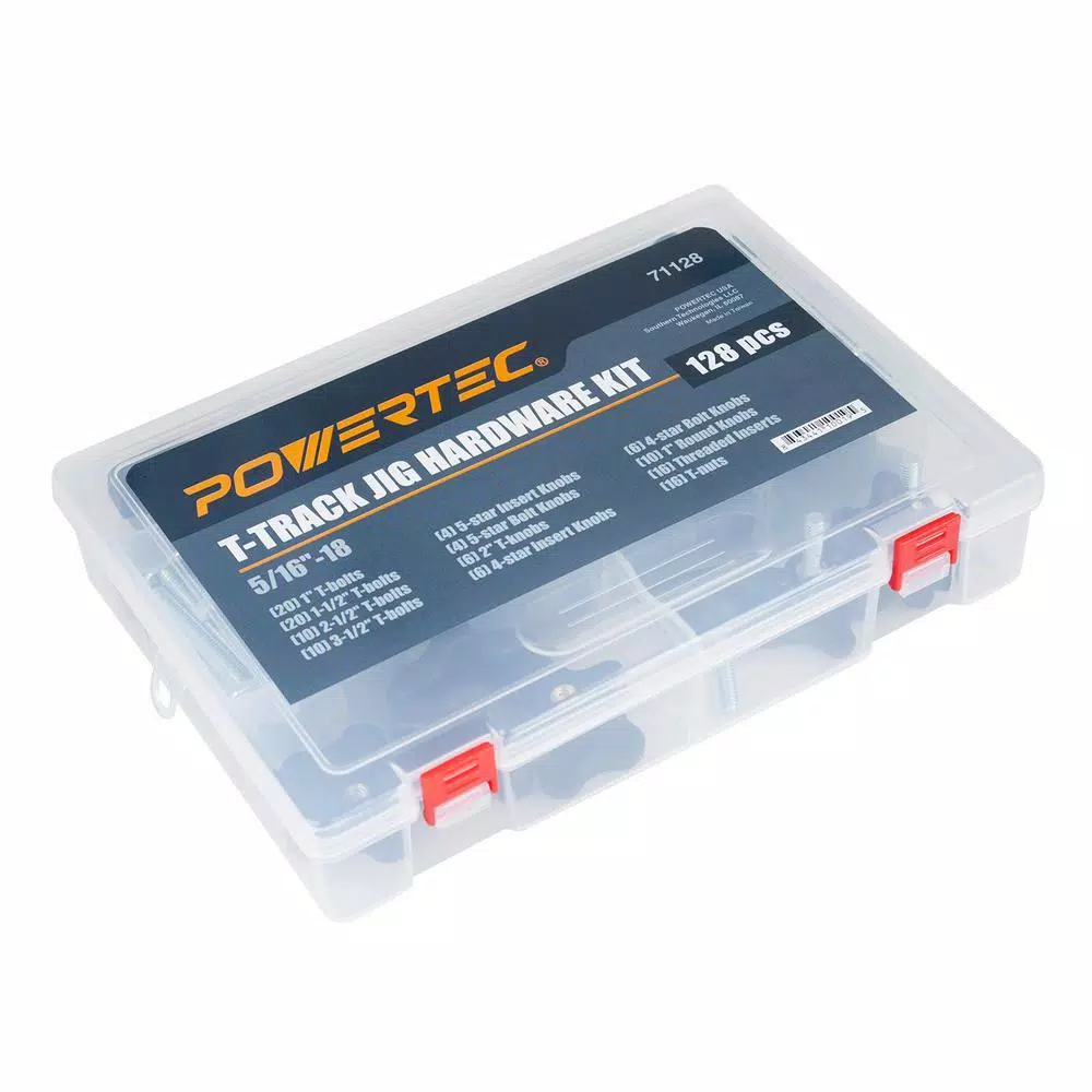 POWERTEC 129-Piece T-Track Jig Hardware Kit, 5/16-18 in. Zinc Plated Steel and Plastic Accessories