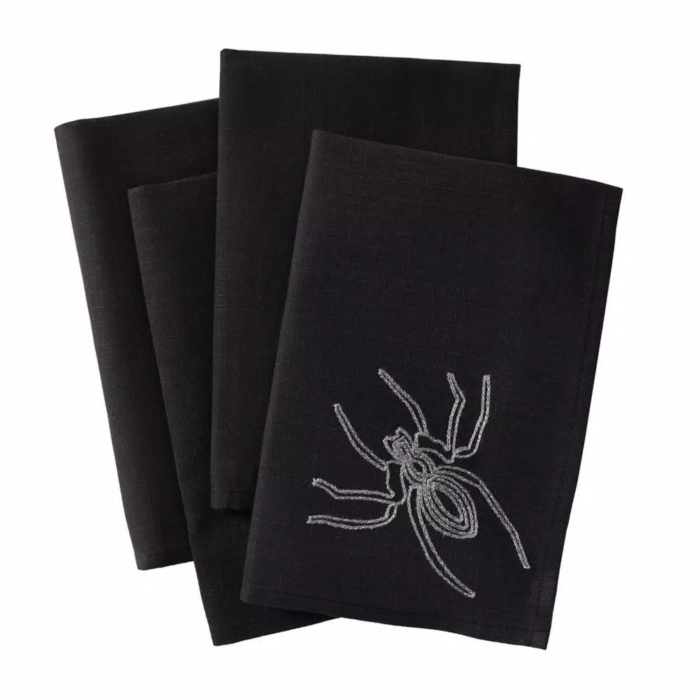 Xia Home Fashions Halloween Spider Web Embroidered Napkins, Black (Set of 4)