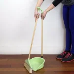 Home Basics 10 in. Green Bamboo Broom and Dustpan Set with Angled Nylon Bristles thumbnail 4