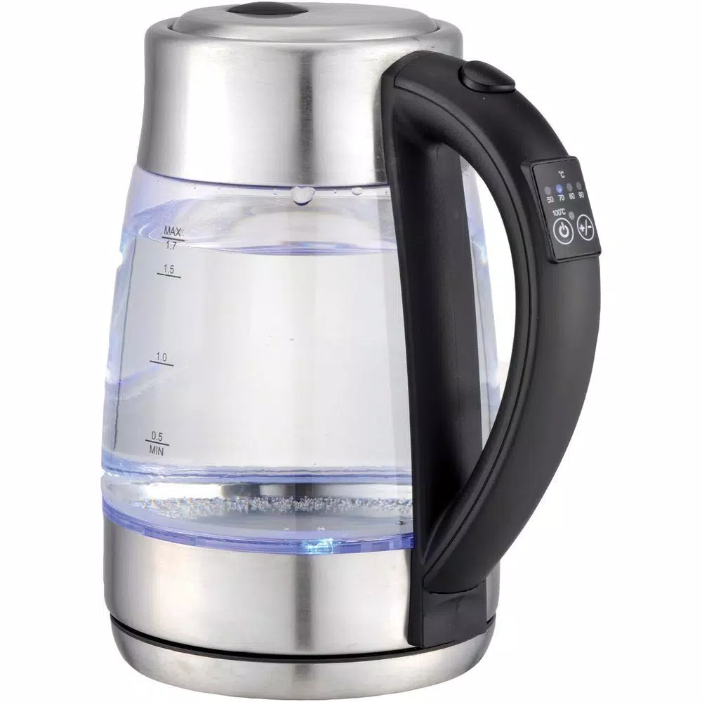 Frigidaire 7.2-Cup Silver Glass Electric Kettle with Digital Temperature Control