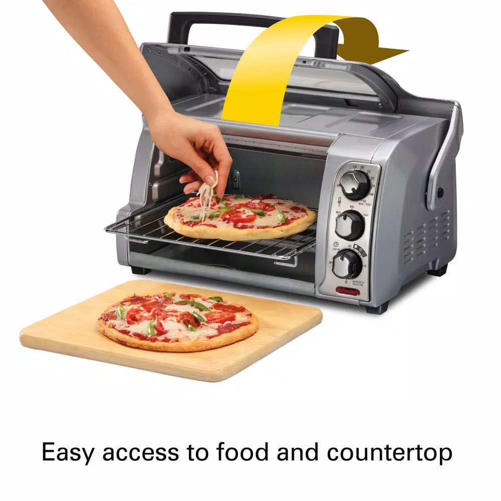Hamilton Beach Easy Reach 1200W 4-Slice Silver Toaster Oven with Roll Top Door