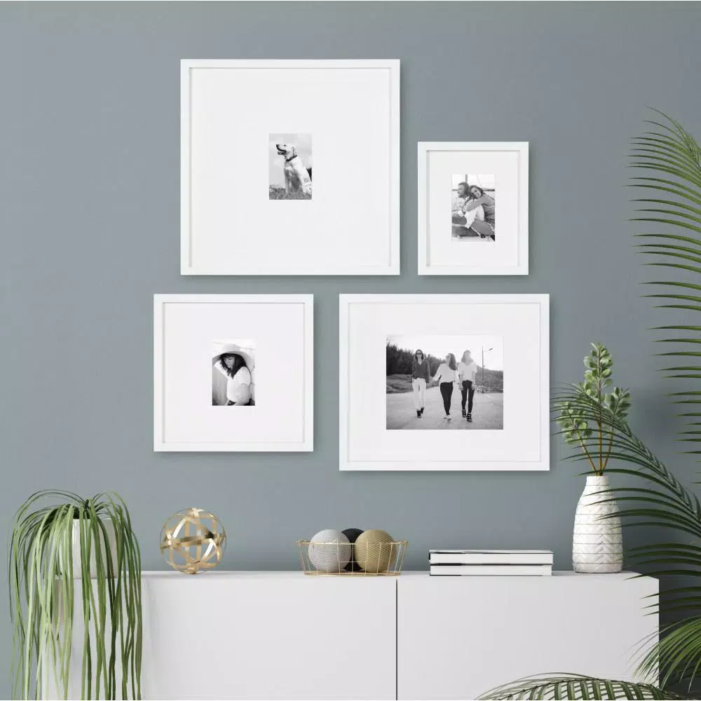 DesignOvation Gallery 17 x 17 in. White Wood Picture Frame, Matted to 4 x 6 in.
