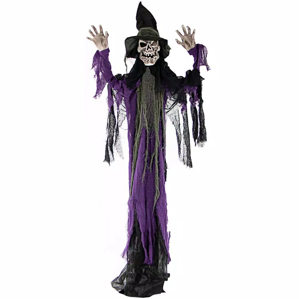 Haunted Hill Farm 6 ft. Animated Skeleton Witch Halloween Prop with Multi-Color Light Effects
