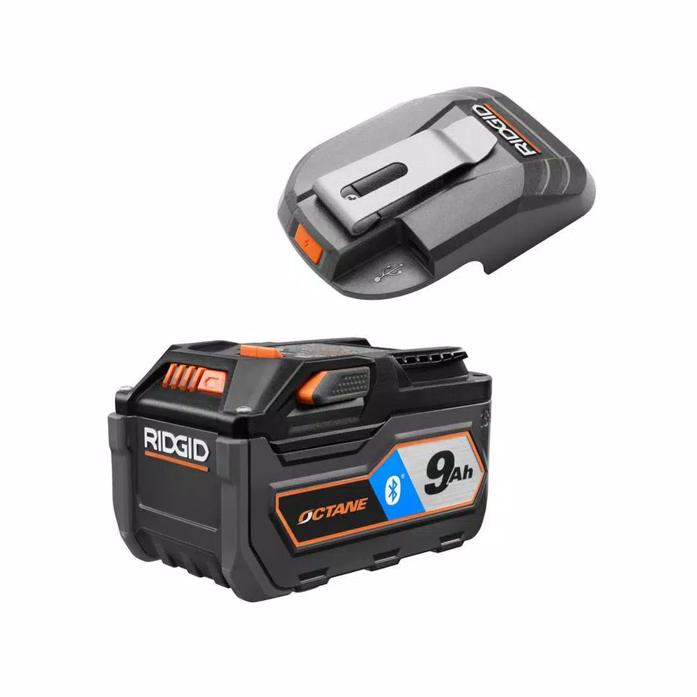 RIDGID 18V OCTANE 9.0 Ah Bluetooth Lithium-Ion Battery & USB Portable Power Source Combo Kit