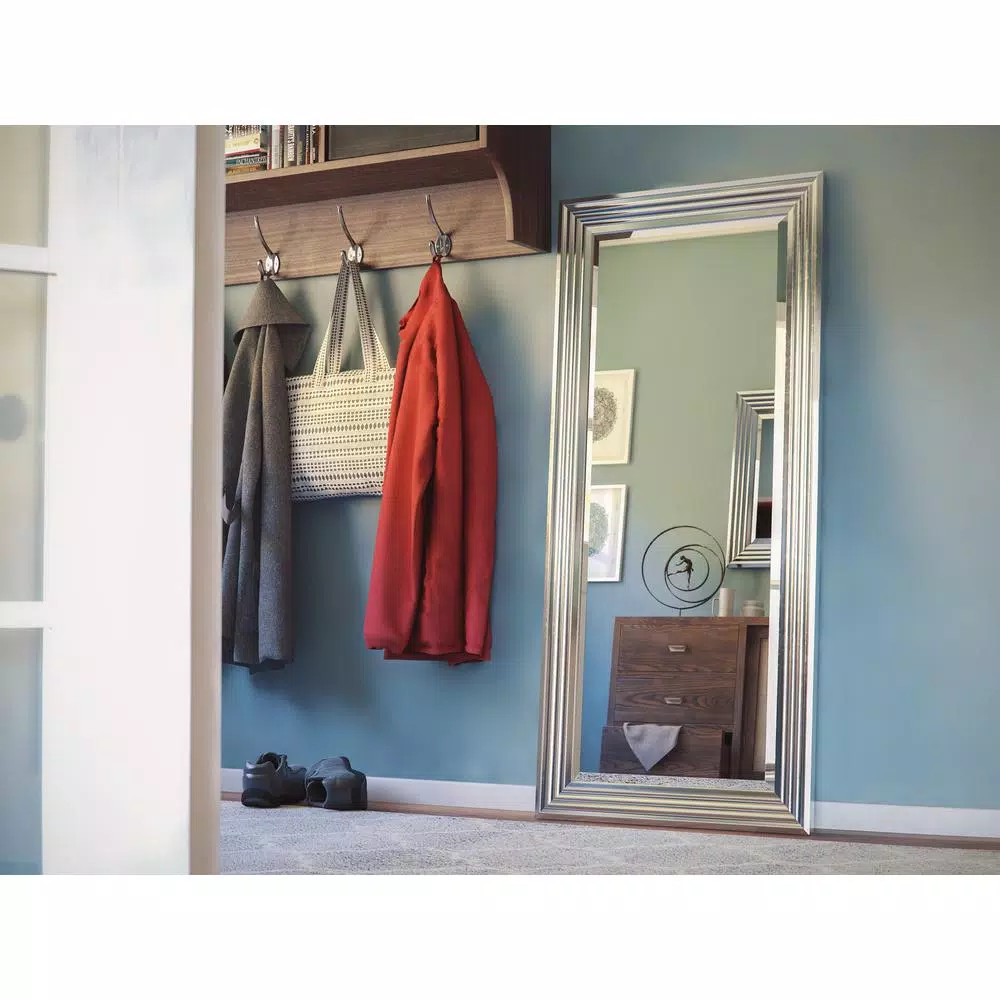 Kenroy Home Lyonesse 66 in. Oversized Chrome Composite Beveled Glass Floor Leaner Mirror with Hooks