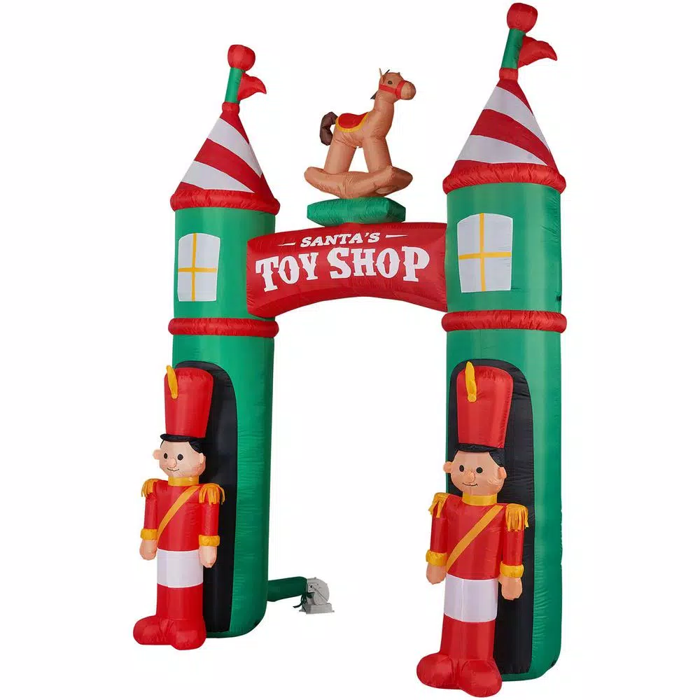 Fraser Hill Farm 10 ft. Santa's Toy Shop Archway Inflatable with White Lights