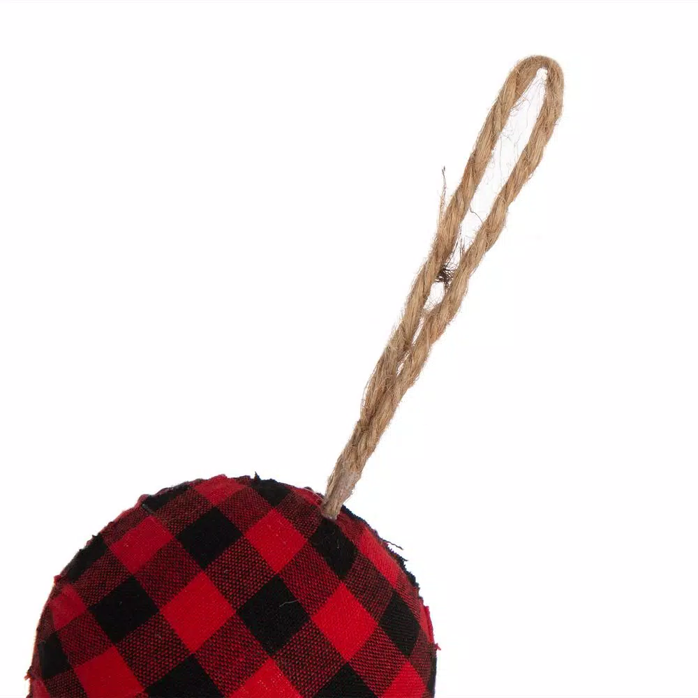 Glitzhome 6.5 ft. Red and Black Plaid Fabric Garland with 11 Decorative Ornaments