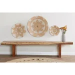 LITTON LANE Set of 3 Round Palm Wicker Basket Wall Trays - Beige and White Floral Star Design thumbnail 1