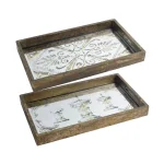 A & B Home Greta Rectangular Glass and Wood Natural Large Trays, Set of 2 thumbnail 1