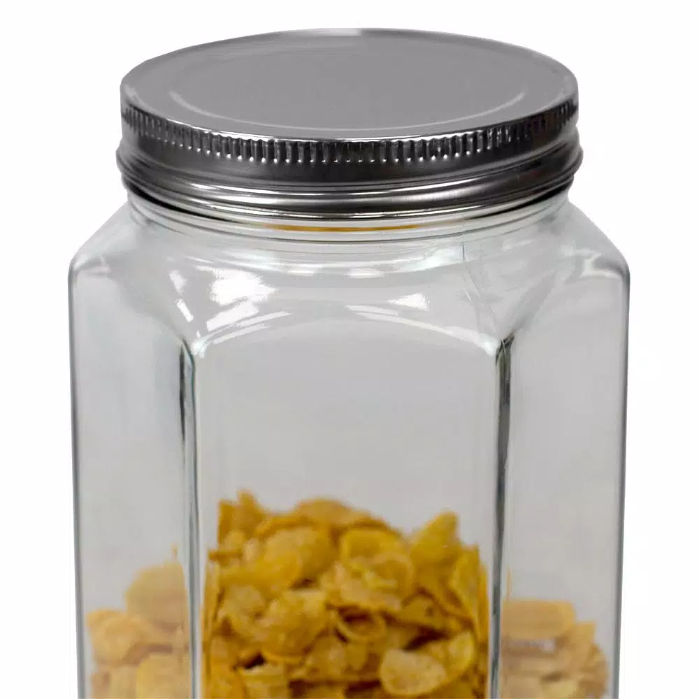Unbranded 61 oz. Large Hexagon Glass Canister with Brushed Stainless Steel Twist-On Lid