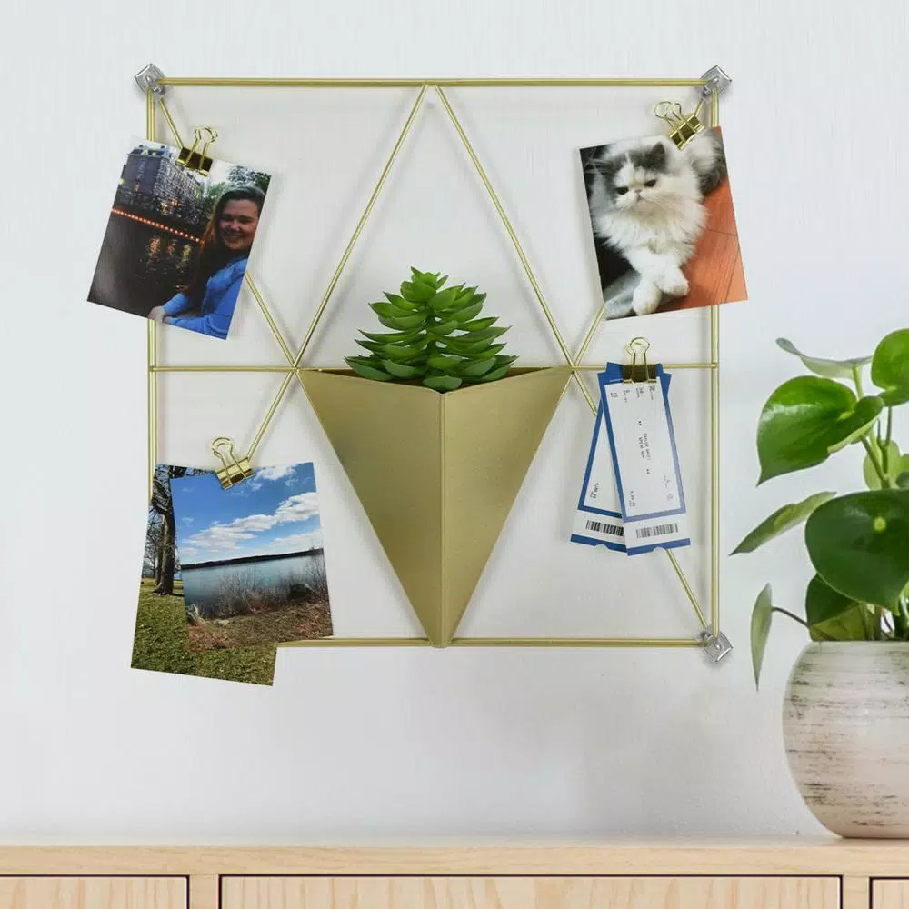 WallPops Gold Triangle Metal Grid Wall Organizer with Pocket and Clips