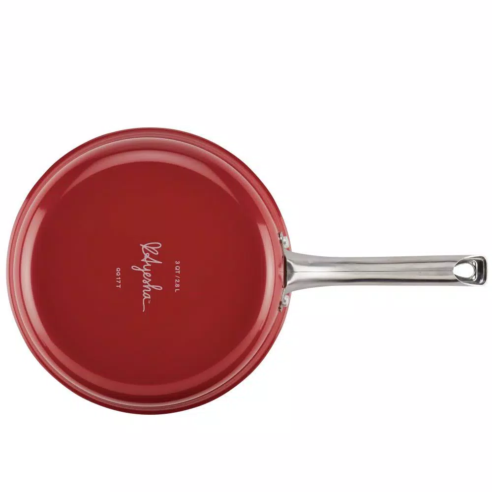 Ayesha Curry Home Collection 3 Qt. Aluminum Nonstick Saute Pan with Glass Lid, Sienna Red