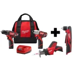 Milwaukee M12 12V Lithium-Ion Cordless 3-Tool Combo Kit with Free Right Angle Drill thumbnail 1