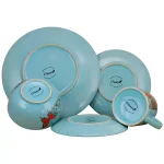 Elama Butterfly Garden 16-Piece Blue Stoneware Dinnerware Set, Service for 4 thumbnail 5