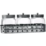 HOME ESSENTIALS AND BEYOND Glass Canisters With Galvanized Tray Set of 3, Clear Glass Kitchen Storage Jars thumbnail 1