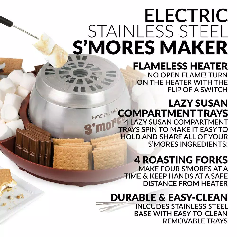 Nostalgia LSM400 Electric Stainless Steel S'mores Maker, Brown