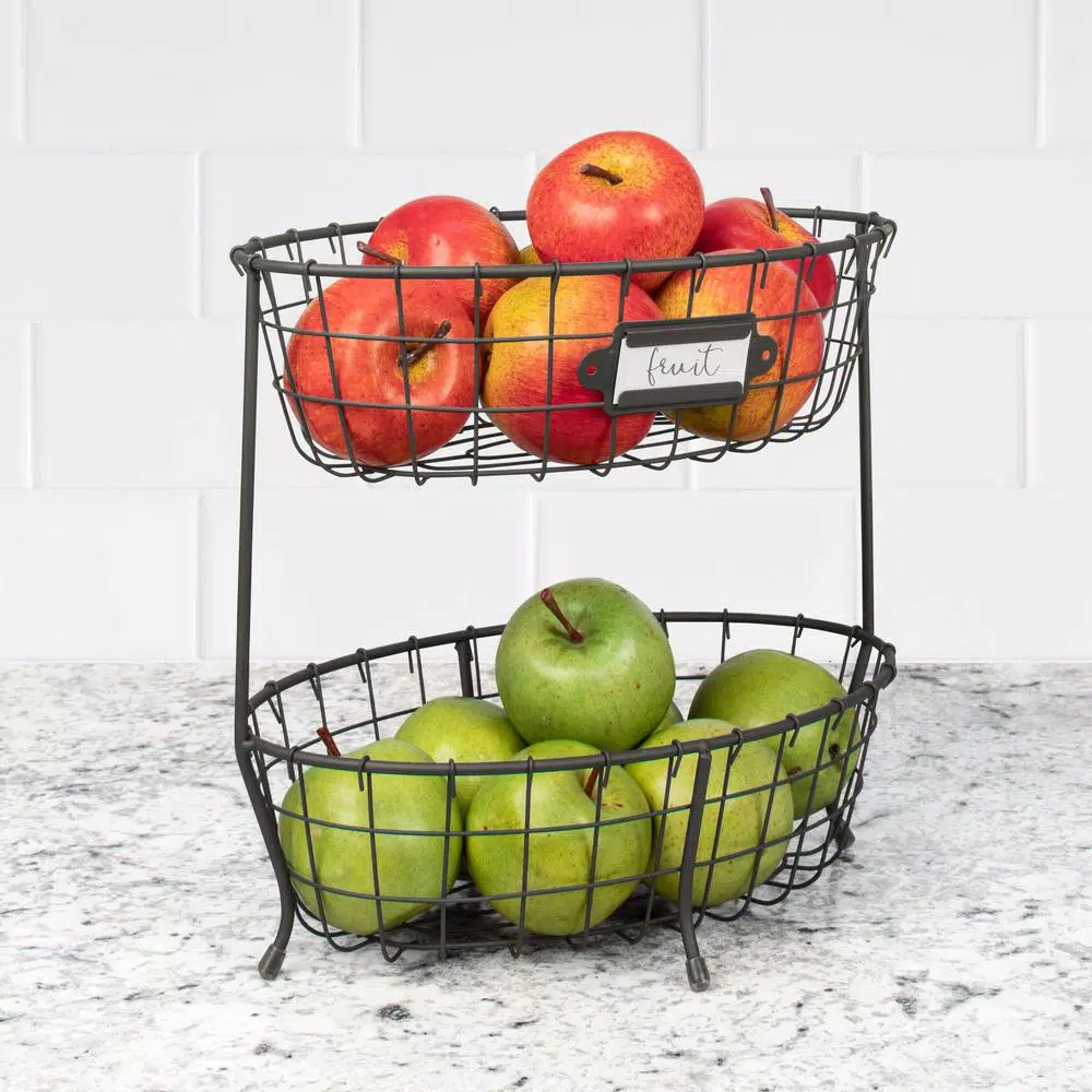 Spectrum Vintage Living 2-Tier Oval Steel Fruit and Vegetable Server