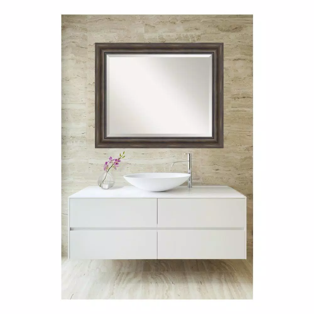 Amanti Art 33.5 in. W x 27.5 in. H Rustic Pine Framed Rectangular Bathroom Vanity Mirror