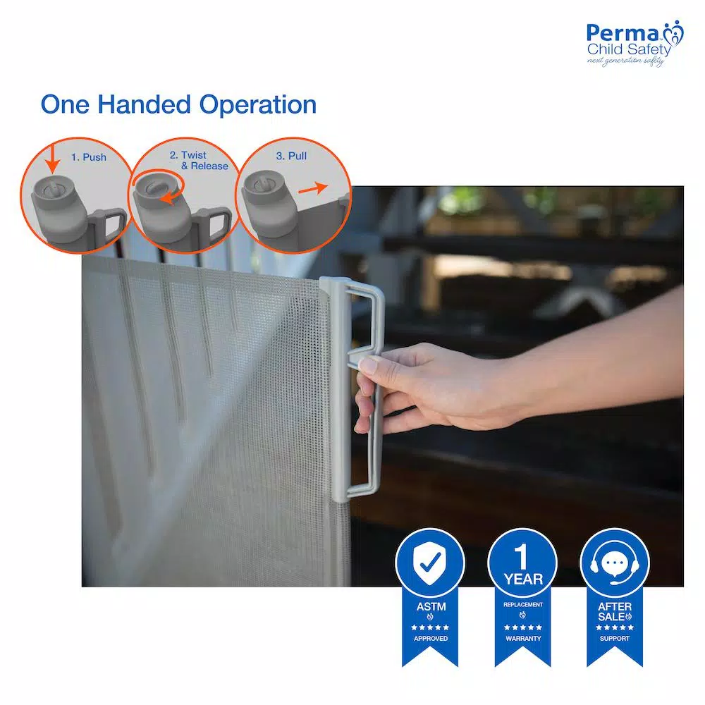 Perma Child Safety 33 in. Outdoor Retractable Gate, Extra Wide up to 71 in., Gray