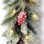 Unbranded 9 ft. Dunhill Fir Artificial Garland with 50 Clear Lights, Red Berries, and Pine Cones thumbnail 3