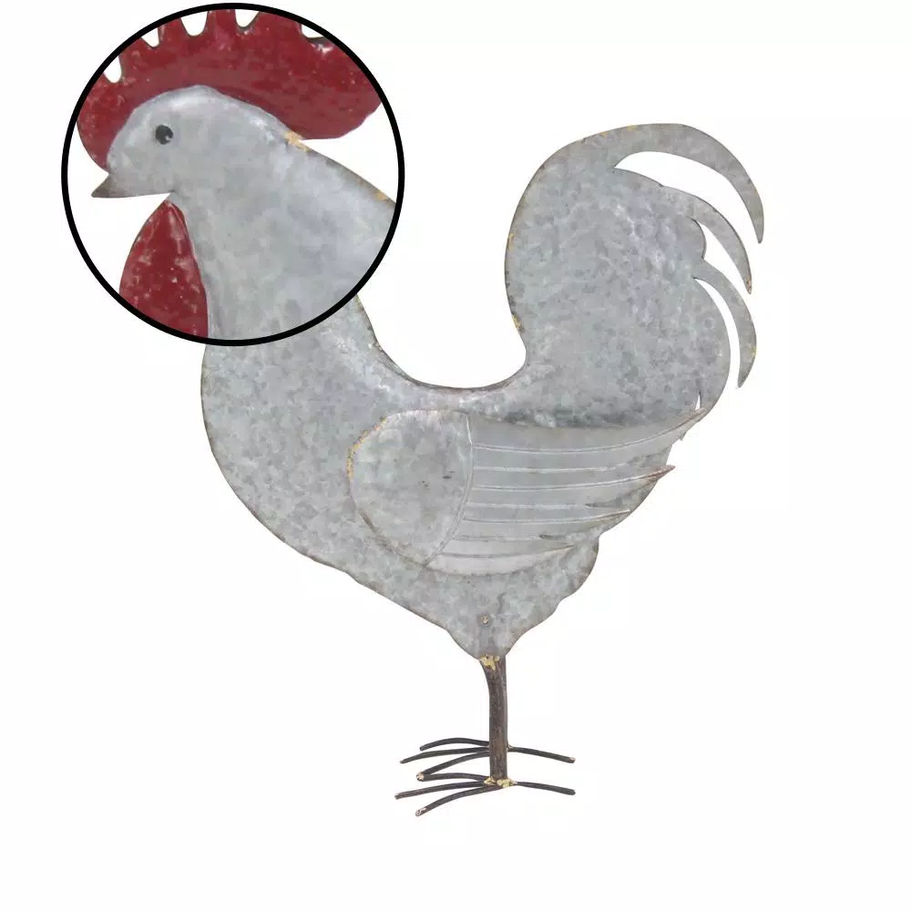 LITTON LANE 20 in. Standing Hen Iron Sculpture - Distressed White Farmhouse Rooster Decor